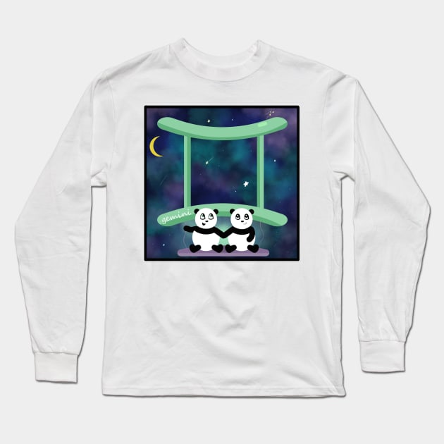 Gemini - Twin Panda Bear Cubs - Galaxy Sky Long Sleeve T-Shirt by PandLCreations